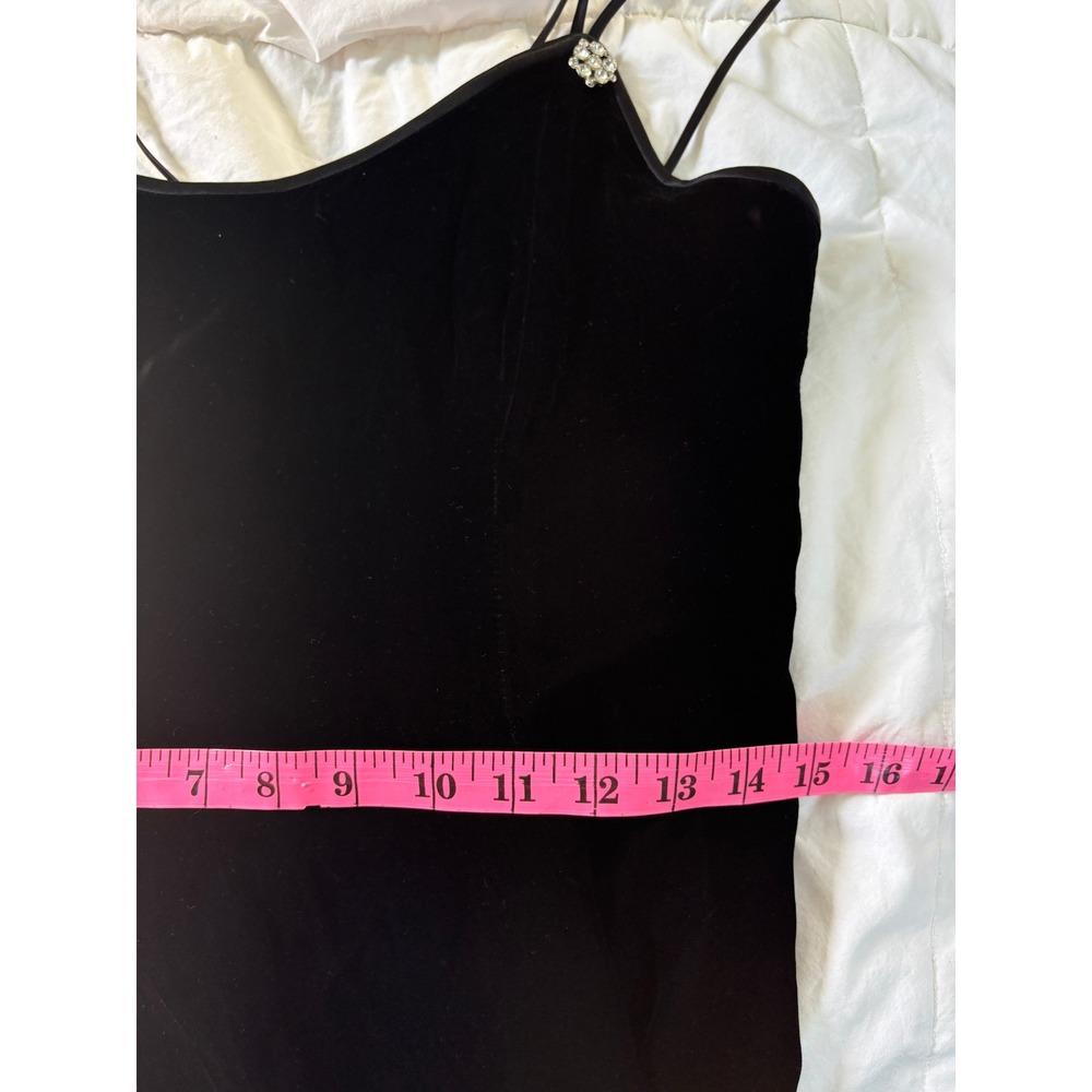 Lori Ann Petite Montreal Black Velvet Mini Dress Rhinestone Strappy Vintage 12P - Picture 7 of 9